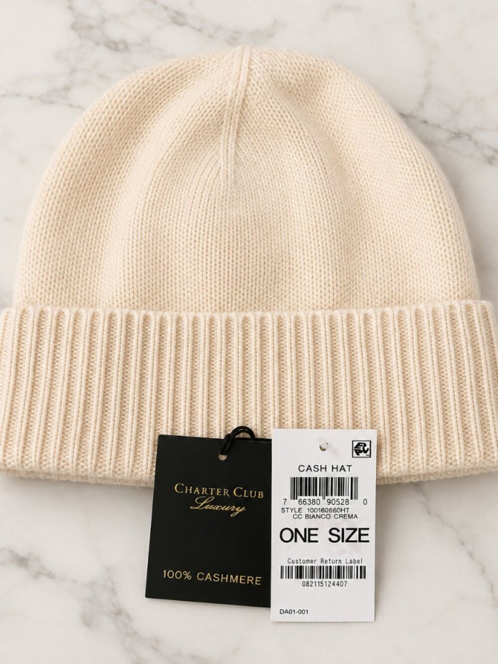 Charter Club Luxury 100% Cashmere Beanie Bianco Crema NWT - Picture 2 of 3